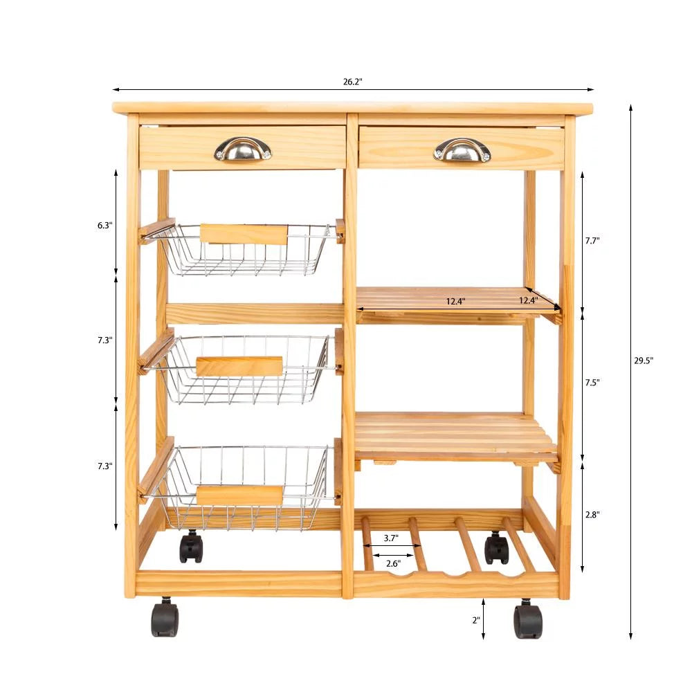 Rolling Wood Kitchen Cart with Drawers Y647948
