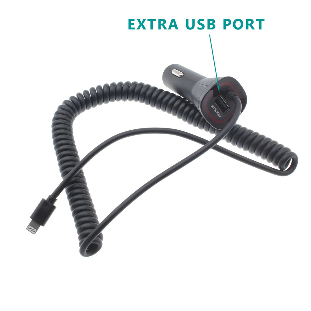 Car Charger with USB Port DC Socket Coiled A2X S5238