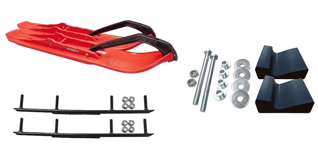 Red XCS Snowmobile Skis with 6" Round Bars Complete Kit F5966