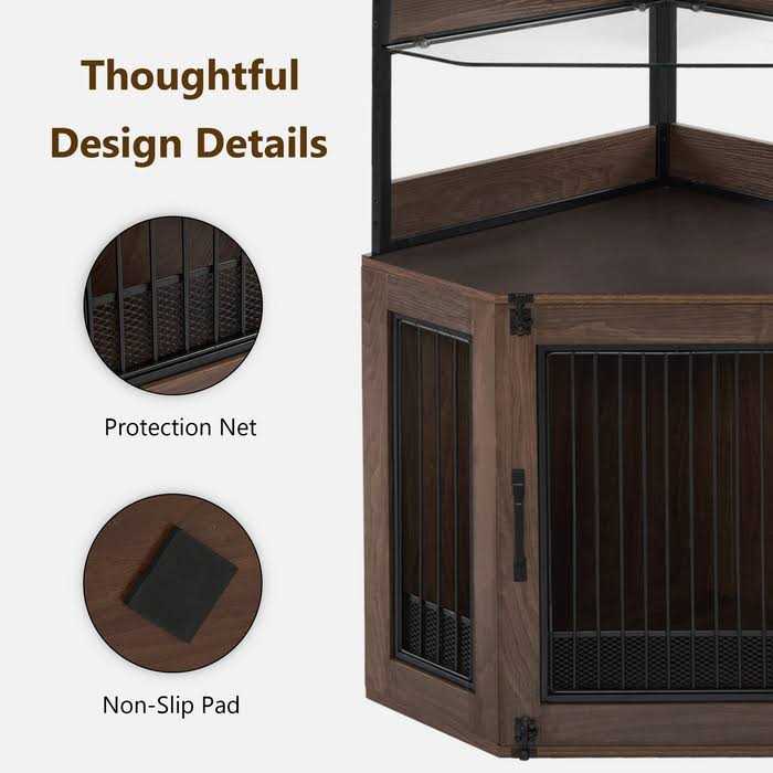 Corner Dog Crate Furniture with Glass Shelves A453711
