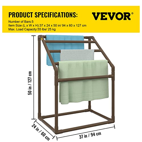 5 Bar Brown Freestanding PVC Pool Towel Rack with 8 Towel Clips F544