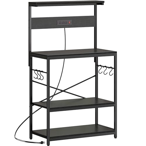 Rustic Brown 4 Tiers Kitchen Bakers Rack with Power Outlet X15165