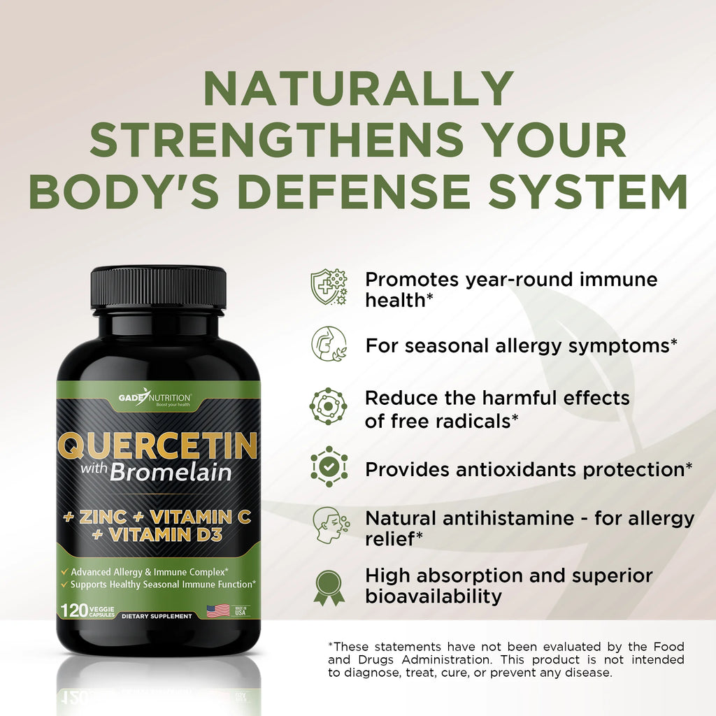 Quercetin 500mg with Vitamin C Zinc Bromelain and Vitamin D3 360 Veggie Caps W98614