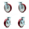 8 inch Poly on Aluminum Swivel Caster Set with Roller Bearings 2 Brakes Y49971