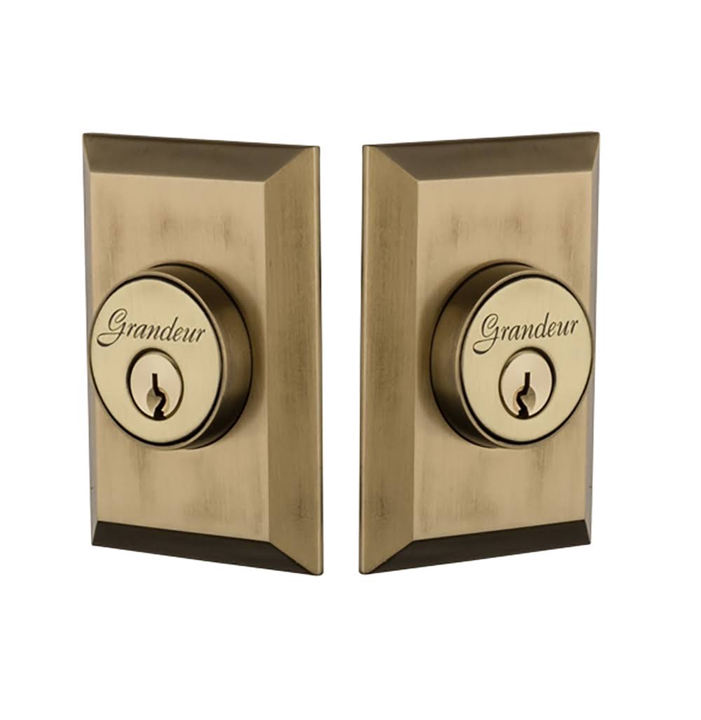 Vintage Brass Double Cylinder Deadbolt with Fifth Avenue Plate N454970