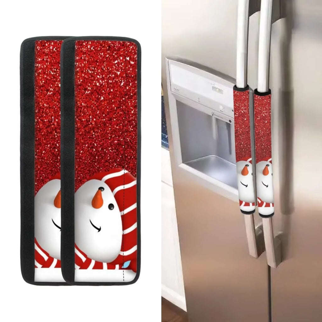 4 Pieces Snowman Refrigerator Door Handle Cover Washable Waterproof Red P3512