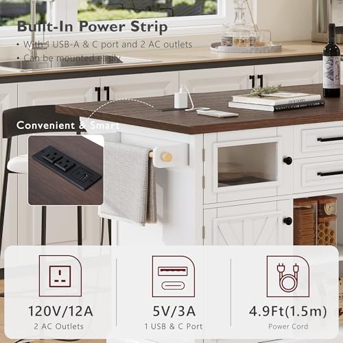 Black Drop Leaf Kitchen Island with Power Outlet Rolling Storage Cart X99813