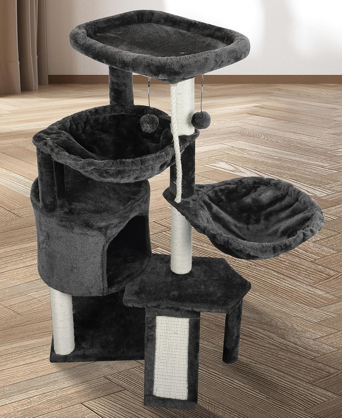 Darkgray Cat Tree with Cat Condo and Two Hammocks N3142