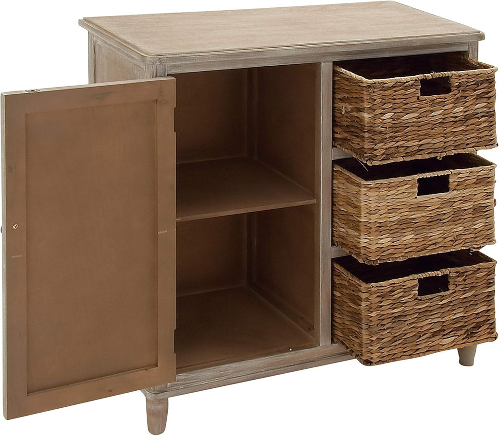 Whitewash Taupe Wood Basket Cabinet S6035