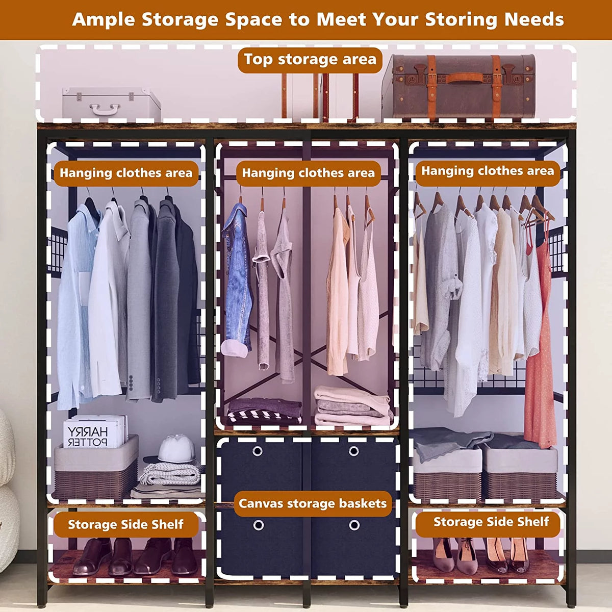 Garment Rack with Shelves 4 Drawers and 8 Hooks U557982