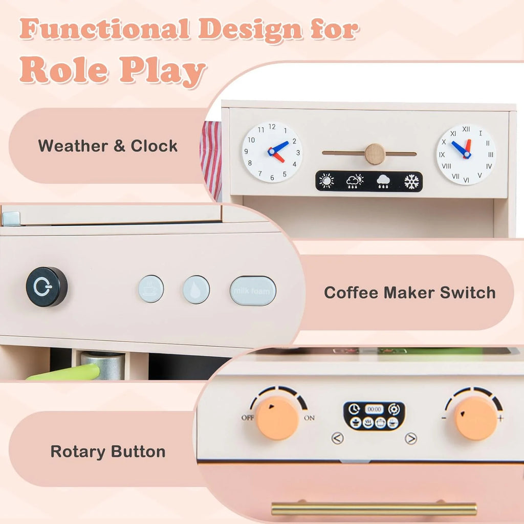 Peach Pink Wooden Kids Kitchen Playset R848536