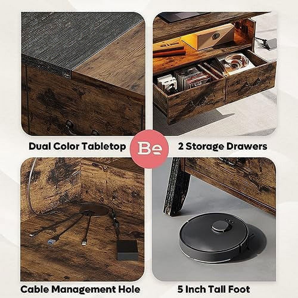 Lift Top Wood Coffee Table with Led Lights & Drawers S577660