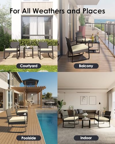 3 Piece Wicker Patio Furniture Set with Table & Cushions I1874