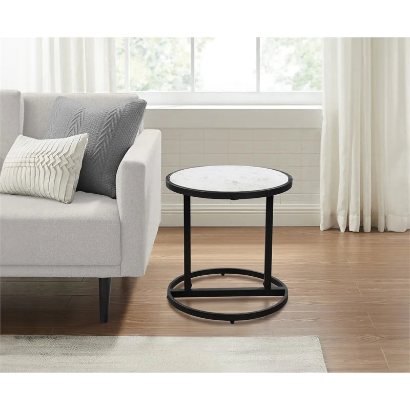 Round White Marble Top End Table A459286