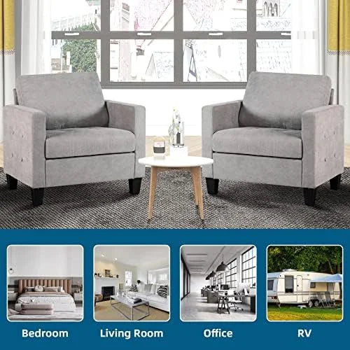 Mid-Century Modern Accent Chairs Set of 2 Upholstered Tufted Armchair Dark Grey P57382