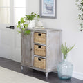 Whitewash Taupe Wood Basket Cabinet S6035