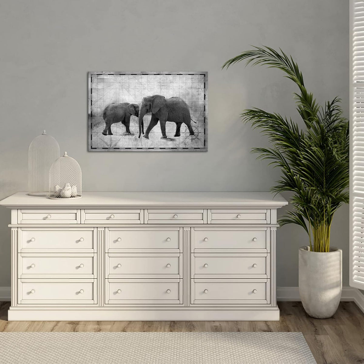 Vintage African Animals Wall Art Elephant Print on Nautical Map Canvas Picture Framed A5973