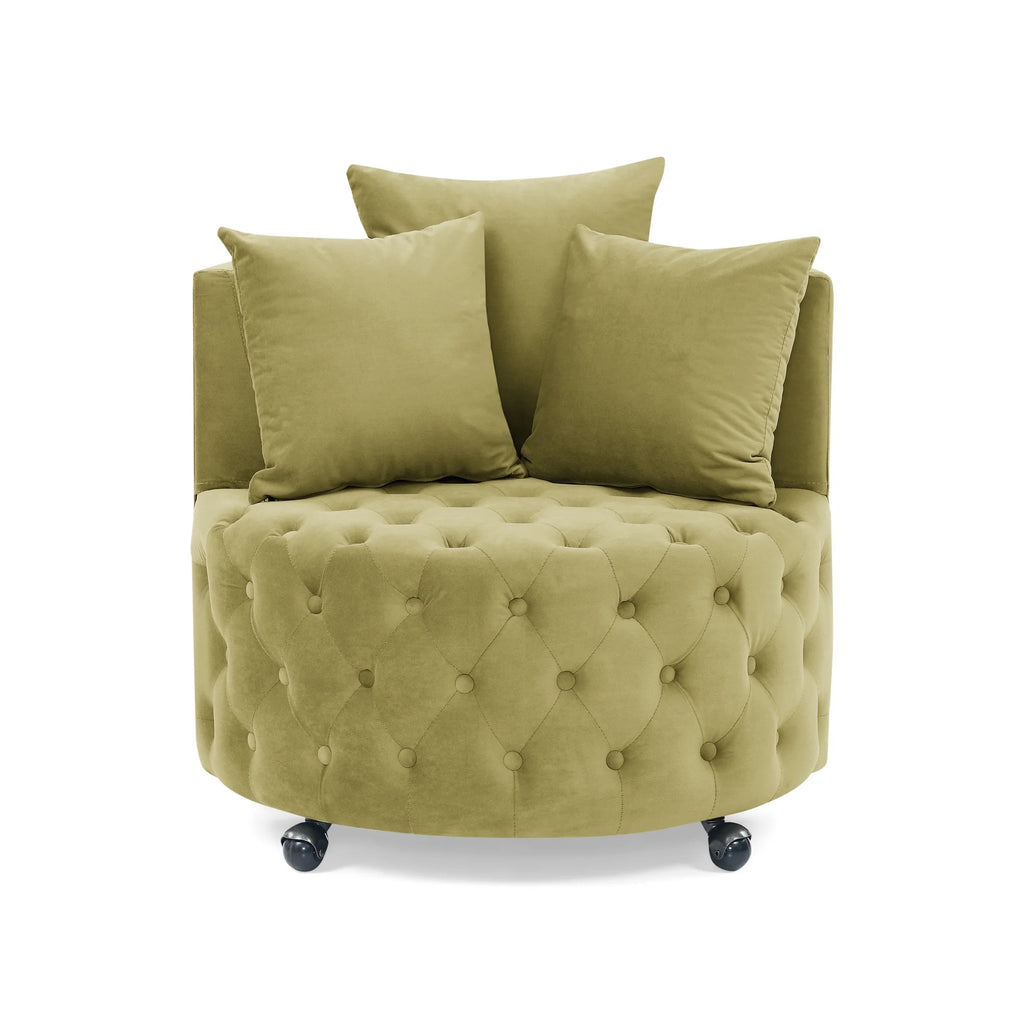 Khaki Green Velvet Swivel Chair with Wheels Q994