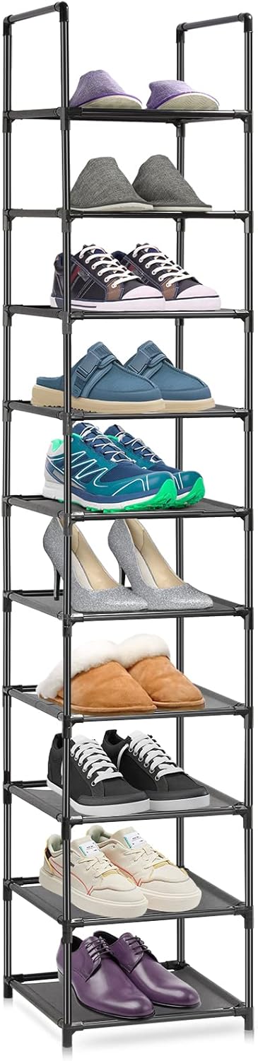 10 Tiers Narrow Tall Shoe Rack Black P8911