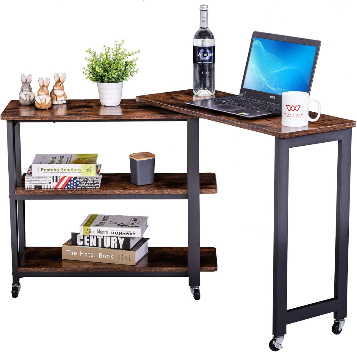 360° Free Rotating Sofa Side Table with 2 Tier Storage Shelves T824850