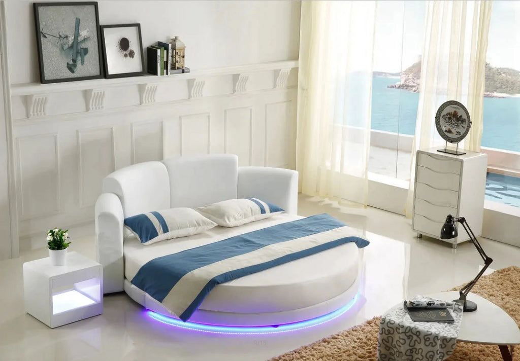 Genuine Cow Leather Bed Frame with Led Lamp L53468