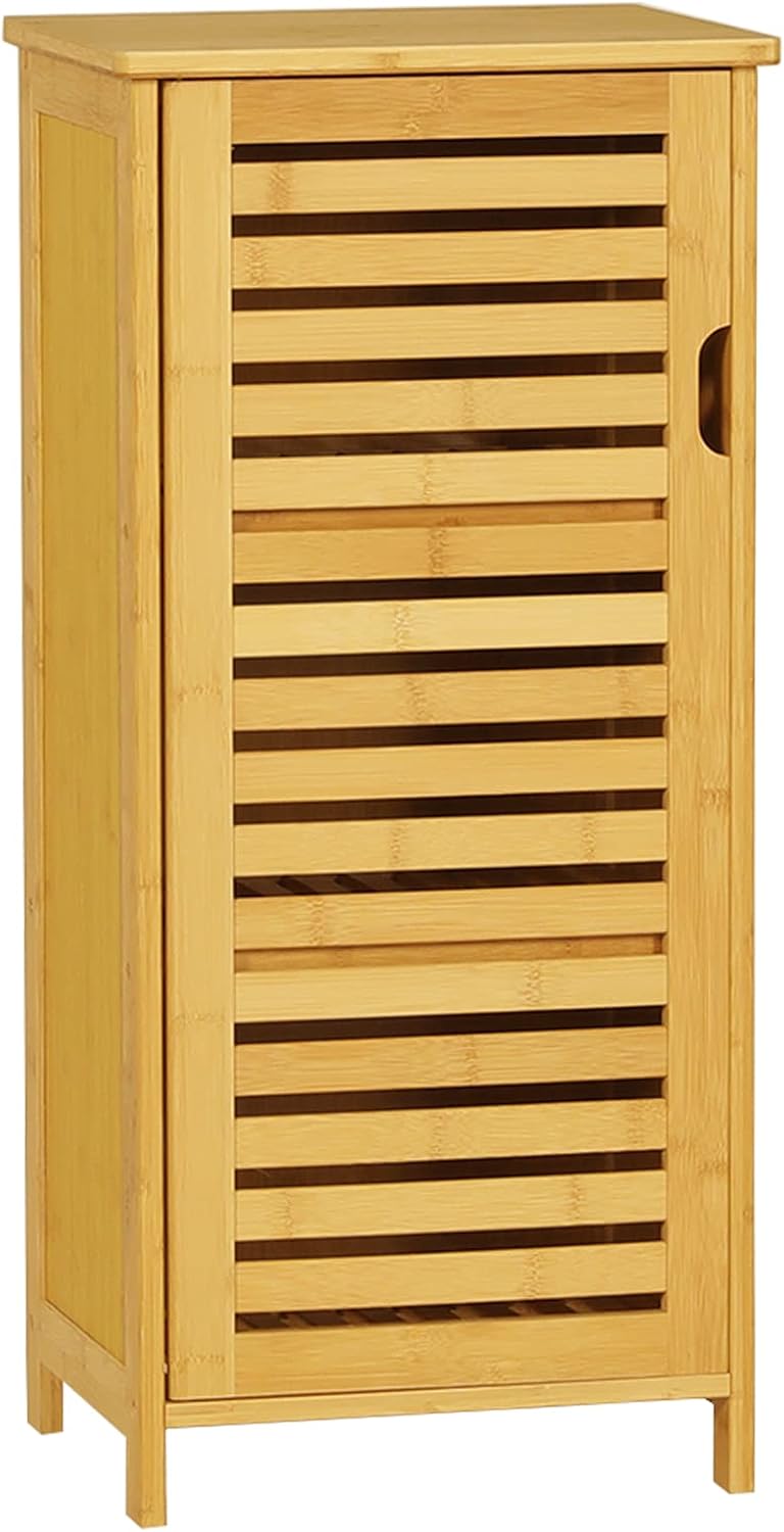 Bamboo Bathroom Storage Cabinet with Shutter Doors and 2 Shelves P8900
