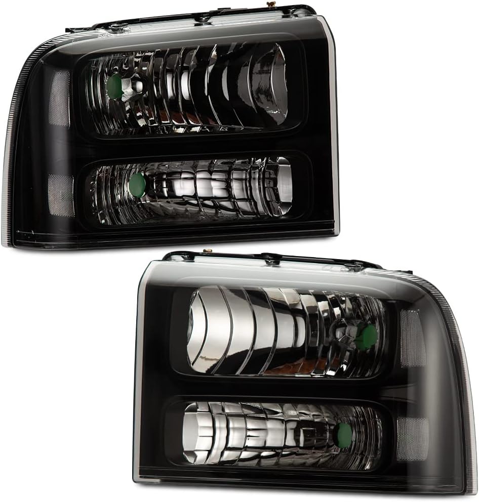 Clear Lens Black Housing Amber Reflector Headlights for Ford Super Duty I992