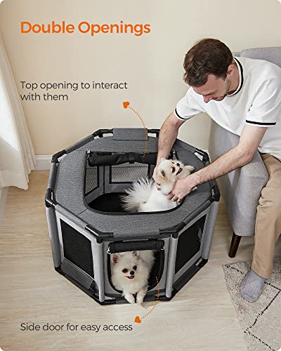 Oxford Fabric Dog Playpen, L, 44.1 x 44.1 x 24.4 Inches, PVC Pipe Frame, Breathable Mesh, Double Openings, Dove Gray and Slate Gray T329