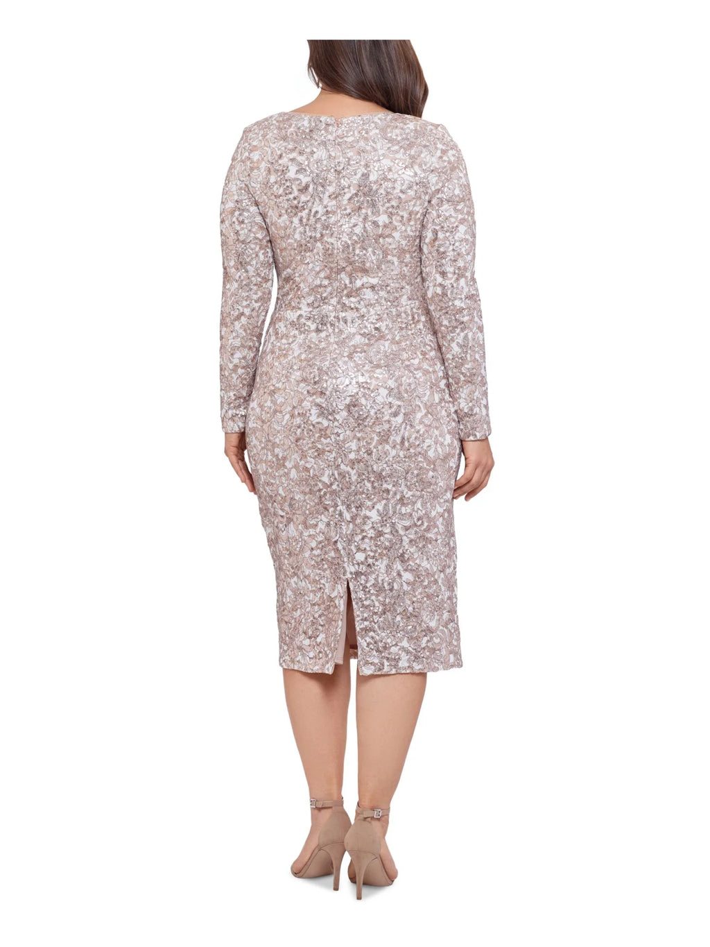 Beige Sequined Long Sleeve Sheath Dress Plus 22W F17269