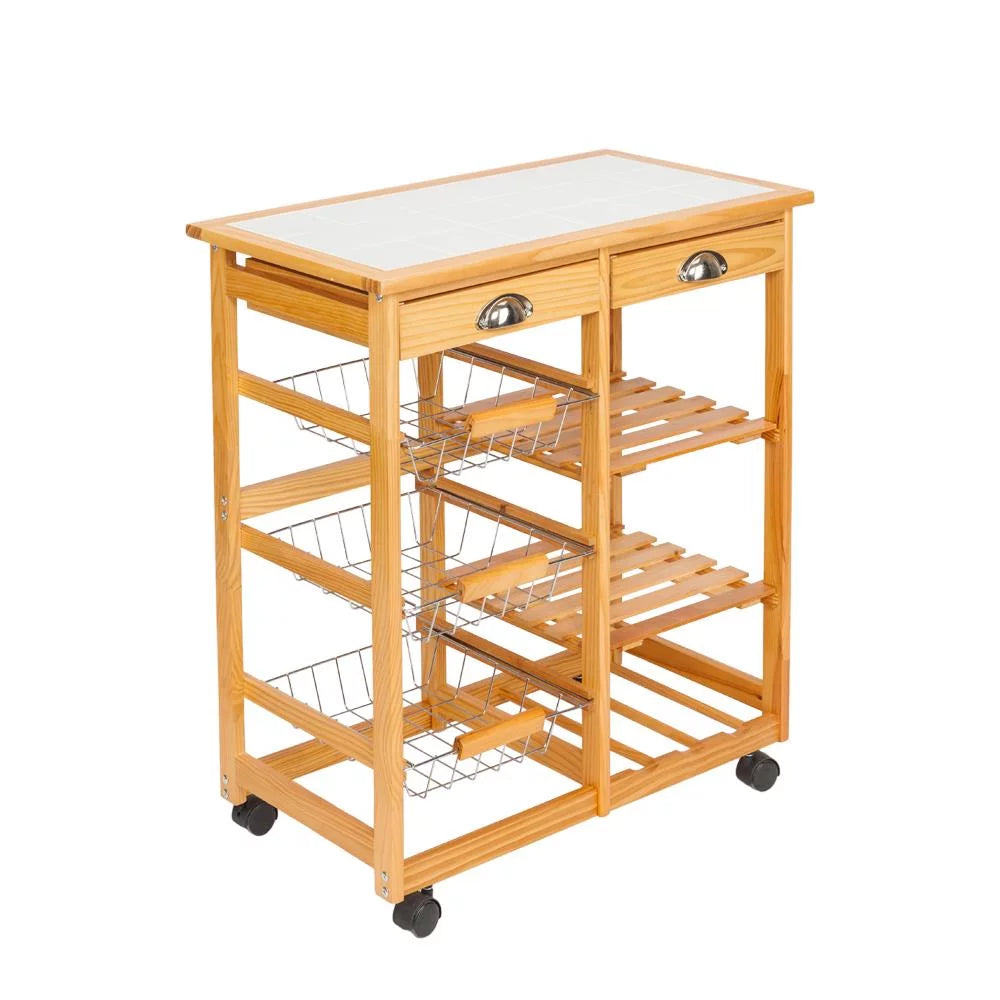 Rolling Wood Kitchen Cart with Drawers Y647948