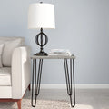 Modern End Table with Hairpin Legs and Woodgrain Finish Gray K392