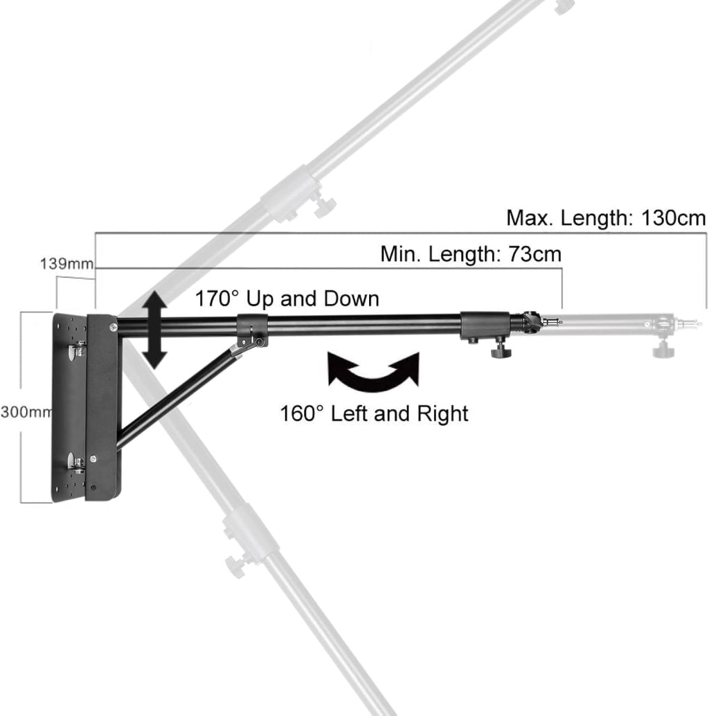 Triangle Wall Mounting Boom Arm Light Stand, Max Length 51.2 inches/130cm B250