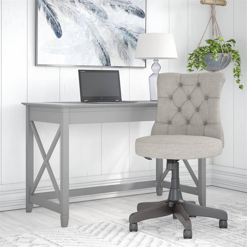 48W Writing Desk with Mid Back Tufted Office Chair in Cape Cod Gray I11475