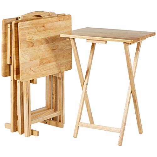 4-Pack Black Rectangular Folding Tray Table with Storage Rack U5828