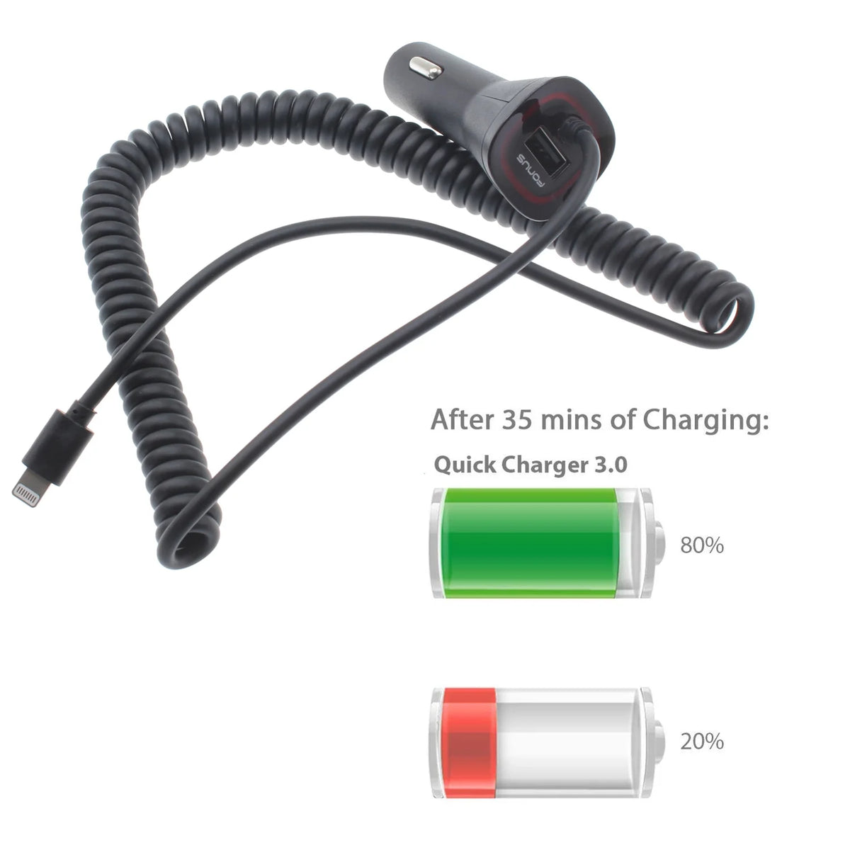 Car Charger with USB Port DC Socket Coiled A2X S5238