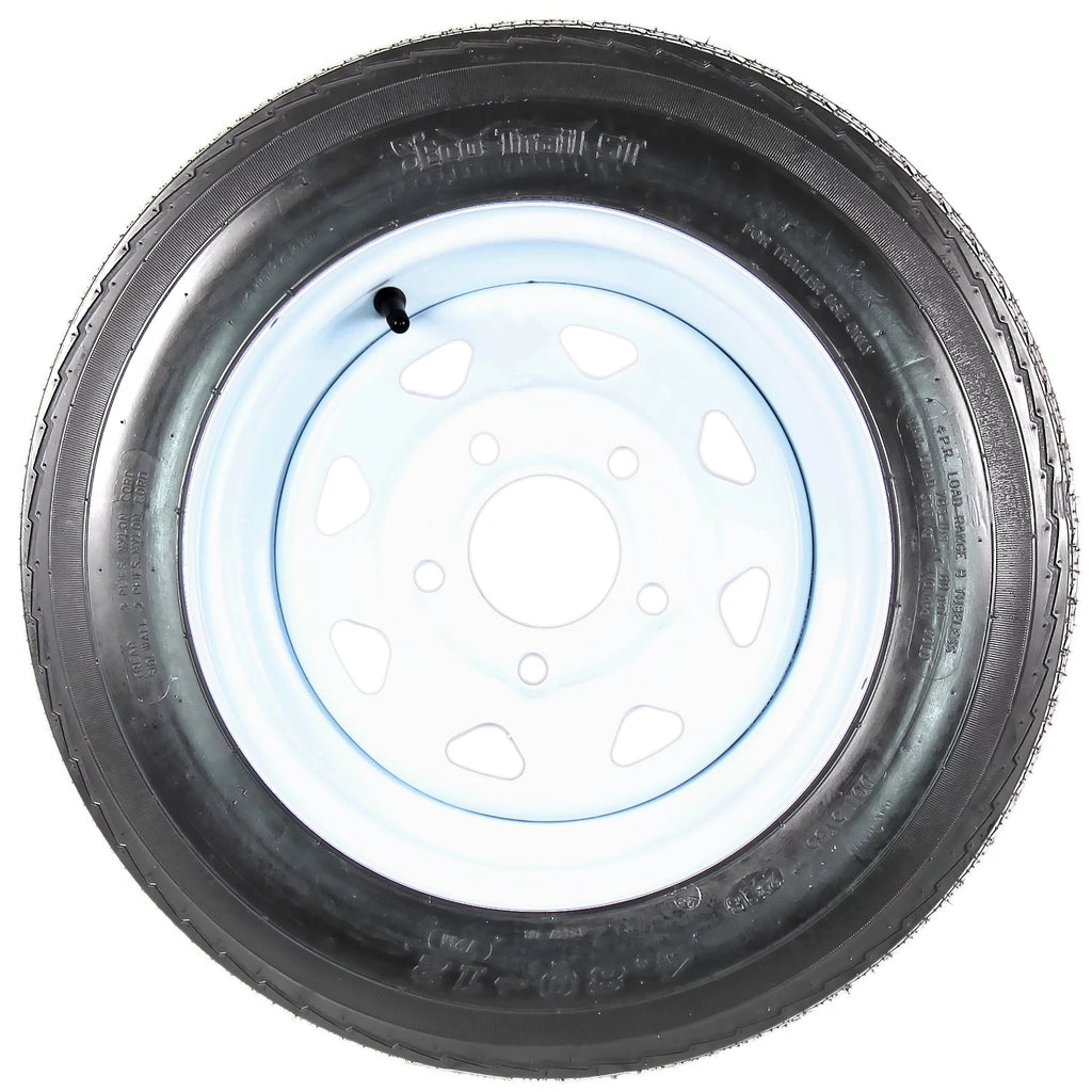 2-Pk Trailer Tire On Rim 480-12 4.80-12 12 LRB 5 Hole White Spoke Wheel B725