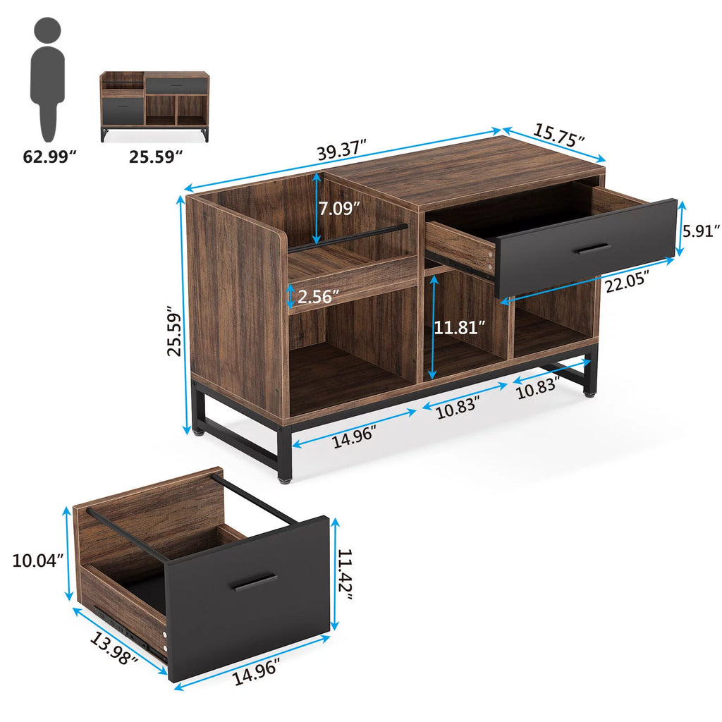 2 Drawer Wood File Cabinet with Storage Shelves I2357