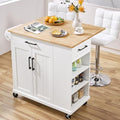 White Rolling Kitchen Island Cart with Drop Leaf, 2 Drawers N85781