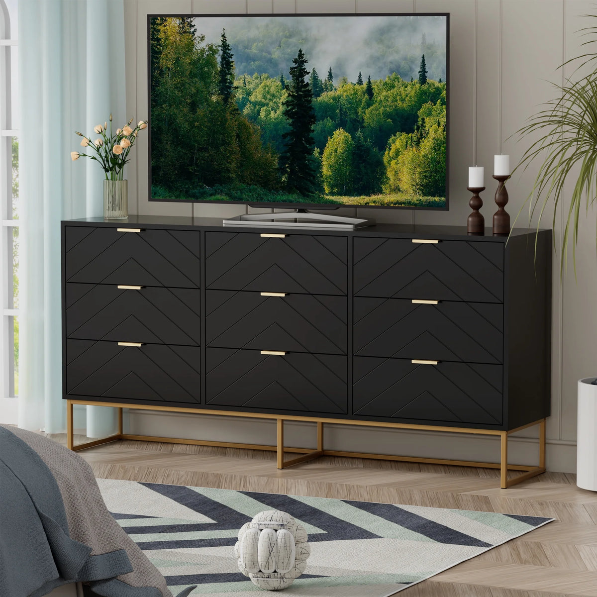 White 9 Drawer Wood Dresser Y5528