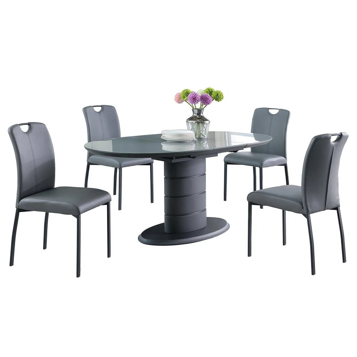 Matte Gray & Black Wood 5-PC Dining Set L17141