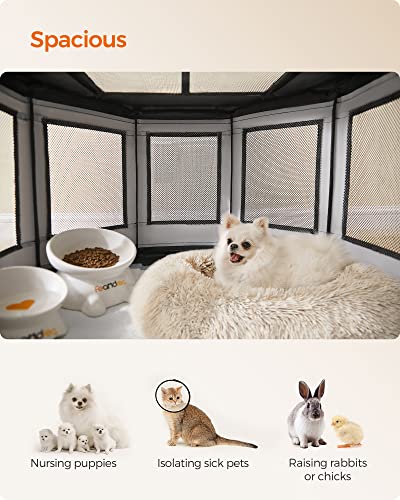 Oxford Fabric Dog Playpen, L, 44.1 x 44.1 x 24.4 Inches, PVC Pipe Frame, Breathable Mesh, Double Openings, Dove Gray and Slate Gray T329
