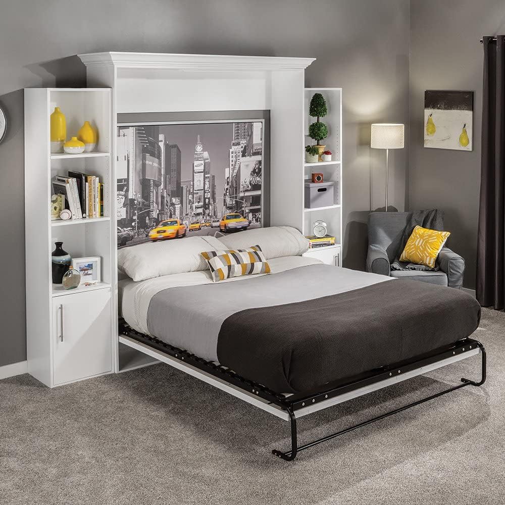 Queen Murphy Bed Hardware Kit with Tubular Steel Mattress Frame and Cambered Wood Slats L956