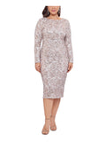 Beige Sequined Long Sleeve Sheath Dress Plus 22W F17269