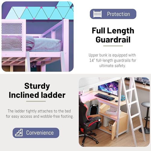 Full Size Black Metal Loft Bed with Desk and Stairs Q972