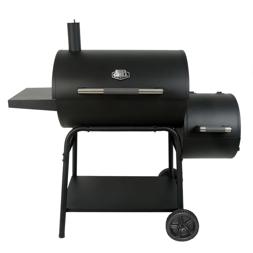 28 Offset Steel Charcoal Smoker Grill with Side Firebox, Black B2563