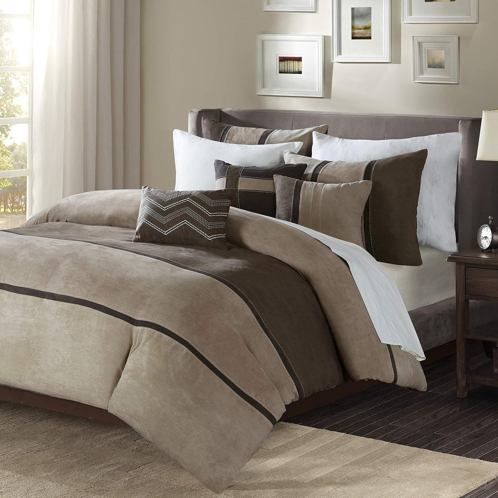 6 Piece Faux Suede Duvet Cover, King/California King (104 in x 92 in), Brown N12909