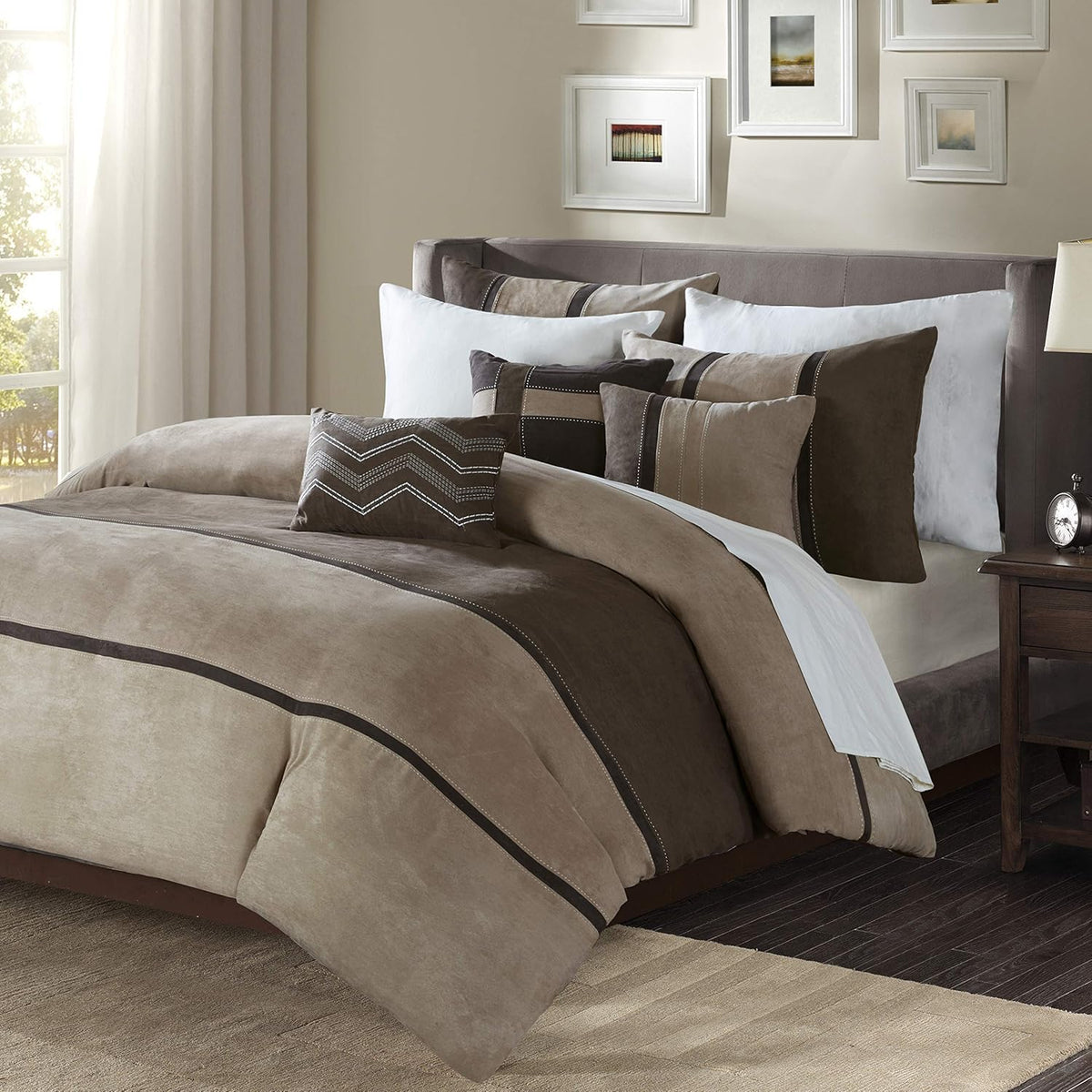 6 Piece Faux Suede Duvet Cover, King/California King (104 in x 92 in), Brown N12909