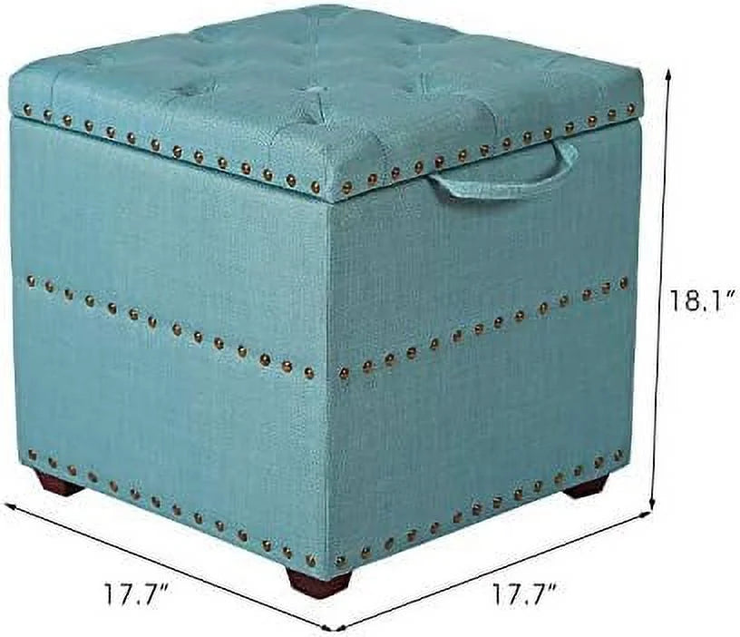 Sky Blue Ottoman Cube Foot Stool with Tray Lid N91813