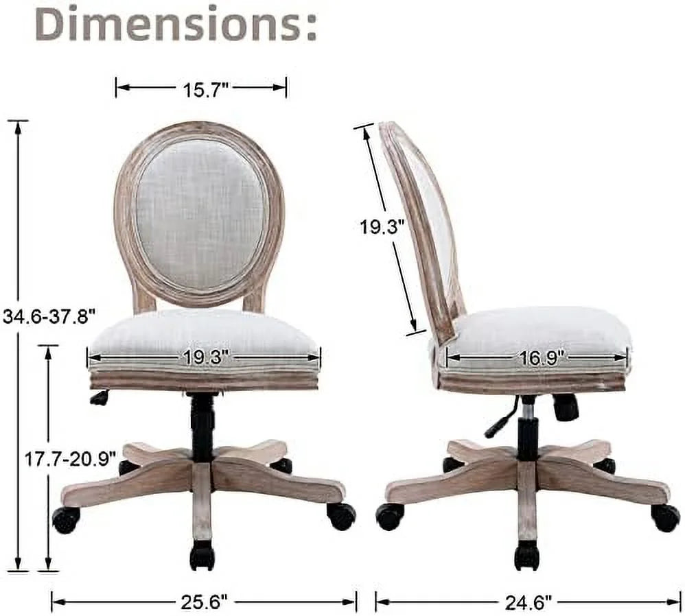 Beige Rattan Back Linen Swivel Task Chair with Wheels T40303