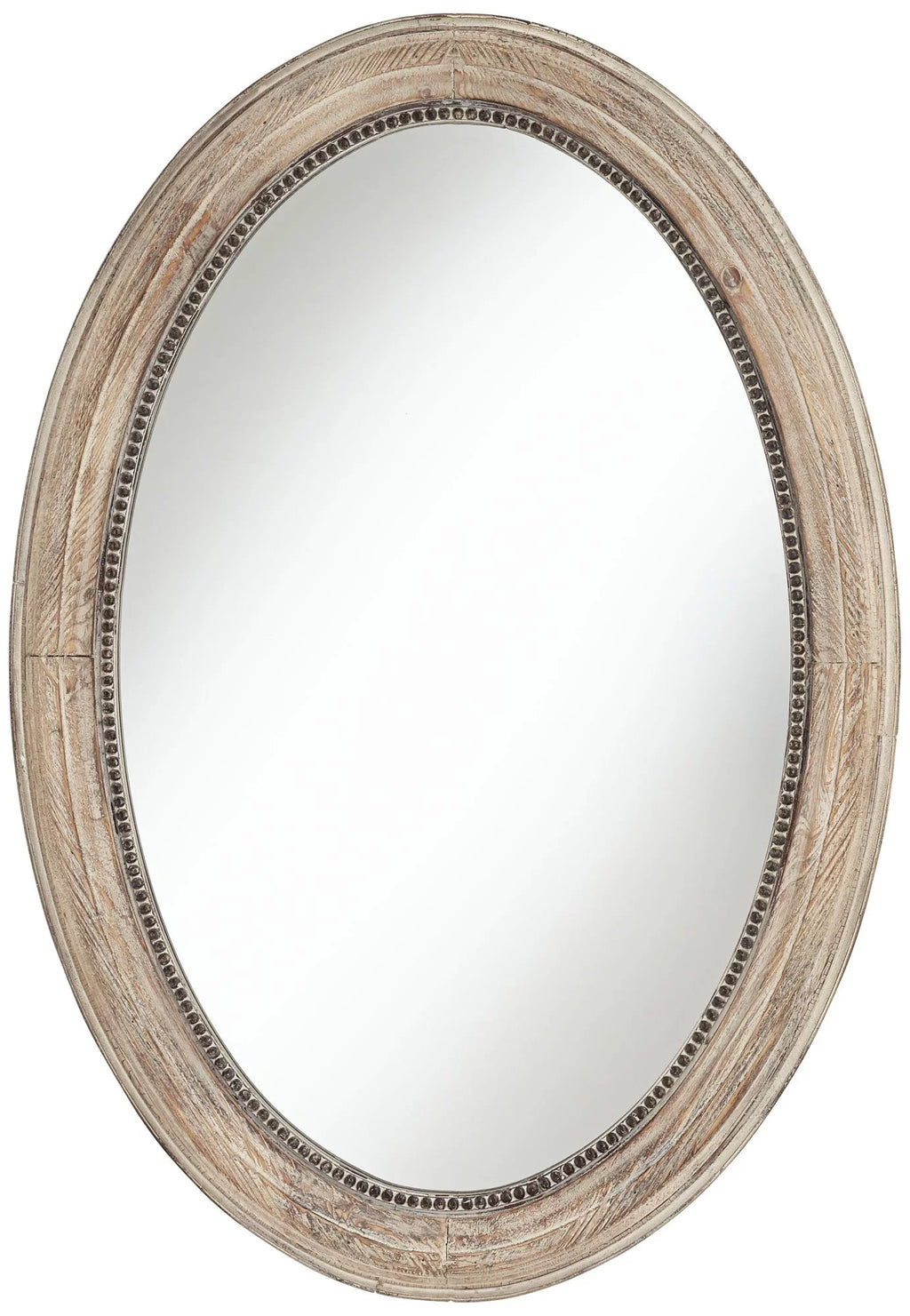 Oval Decorative Wall Mirror Beaded Trim Wood Frame 23 1/2" Wide N4735